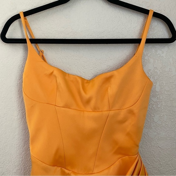 House of CB Bianca Tangerine Satin Pleated Corset Midi Dress orange size XS NWOT - Picture 6 of 15